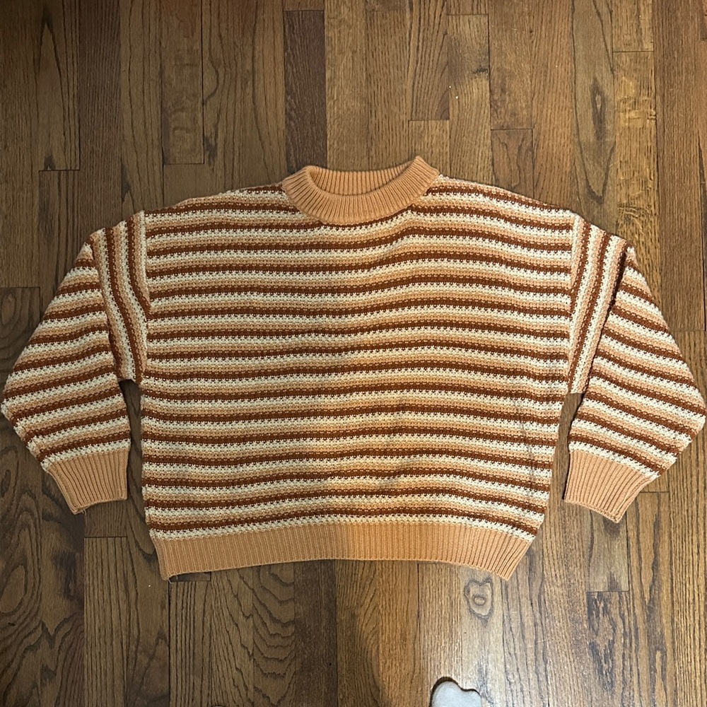 Striped Peach & Cream Crewneck Sweater